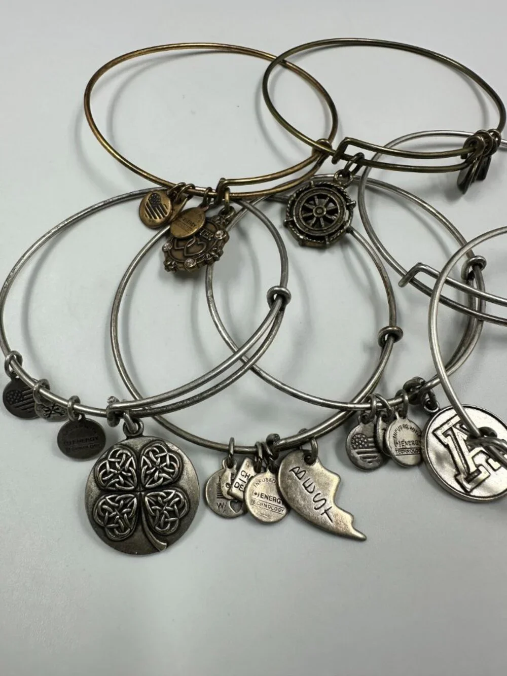 Alex and Ani Bracelet Lot Mixed Styles Expandable Charm Bangles Silver Tone